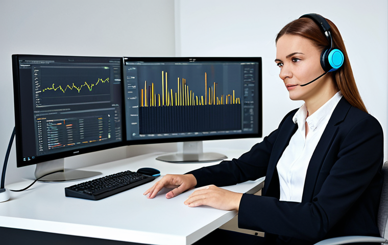 A focused Polish customer service professional, fully clothed in a modest, dark professional blazer over a light shirt. She is seated at a clean, ergonomic desk in a bright, modern office with soft ambient lighting. On the desk, there is a sleek computer monitor displaying abstract data visualizations, subtly hinting at sentiment analysis without explicit emotional displays. A professional headset is worn. Perfect anatomy, correct proportions, natural pose, well-formed hands, proper finger count, professional photography, realistic rendering, high quality, safe for work, appropriate content, fully clothed, modest, family-friendly.