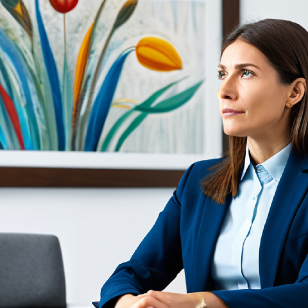 **Prompt:** A therapist in a bright, modern office, fully clothed in professional attire, listening attentively to a patient. The room includes comfortable seating and calming artwork. Focus on the empathetic expression of the therapist. Safe for work, appropriate content, perfect anatomy, natural proportions, professional, family-friendly.