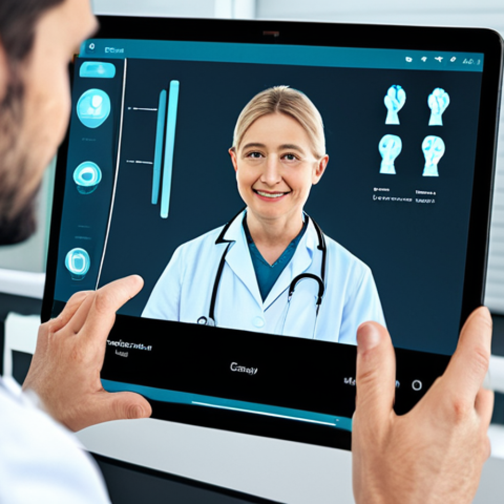 Medical Application**

"A friendly, fully clothed doctor interacting with a patient in a modern clinic. The scene shows a tablet displaying an AI-driven emotional analysis, highlighting positive patient engagement. Appropriate attire, safe for work, professional setting, perfect anatomy, well-formed hands."

**