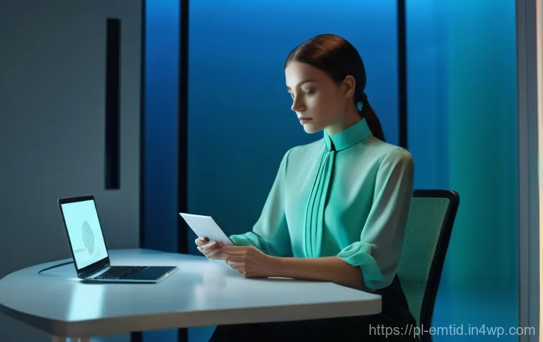 감정인식 AI와 고객 지원의 변화 - **Prompt:** A young, elegantly dressed Polish woman in her late 20s sits comfortably at a sleek, min...