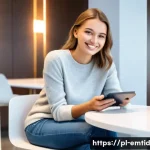 Home 16 감정인식 AI의 미래 예측 - A young Polish woman, around 25-30 years old, with a bright, relieved smile, is comfortably seated i...