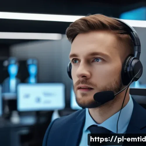 Home 25 감정인식 AI 기술의 최신 연구 동향 - A high-tech call center environment in Warsaw, Poland, featuring diverse customer service agents int...
