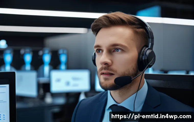 감정인식 AI 기술의 최신 연구 동향 - A high-tech call center environment in Warsaw, Poland, featuring diverse customer service agents int...