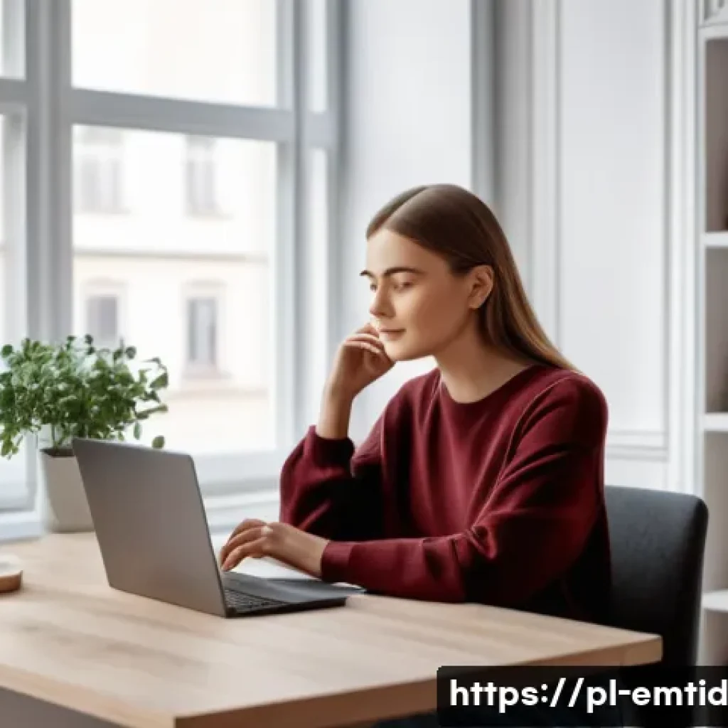 감정인식 AI 기술의 시장 전망 - A modern digital workspace scene showing a young Polish professional woman sitting at a sleek desk i...