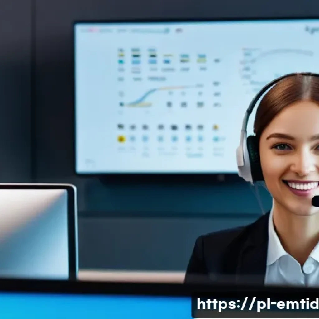 감정인식 AI 기술의 경쟁 분석 - A modern call center environment in Warsaw, Poland, showing a diverse team of customer service opera...