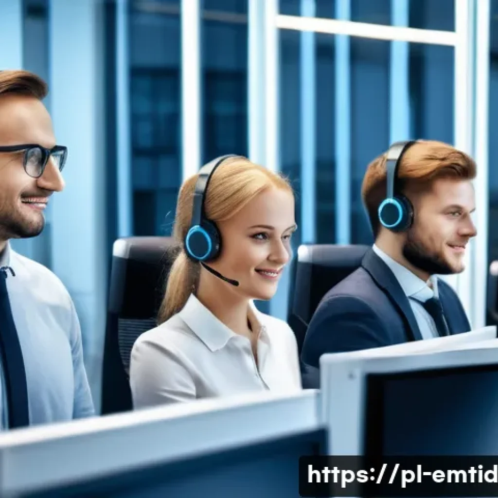 감정인식 AI의 실용적 접근 방식 - A modern customer service center in Poland, featuring a diverse group of professional call center ag...