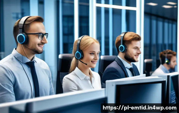 감정인식 AI의 실용적 접근 방식 - A modern customer service center in Poland, featuring a diverse group of professional call center ag...
