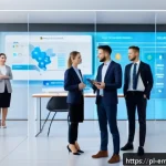 Home 18 감정인식 AI와 인공지능 기술의 융합 - A modern customer service center scene in Poland featuring a diverse group of professionals interact...