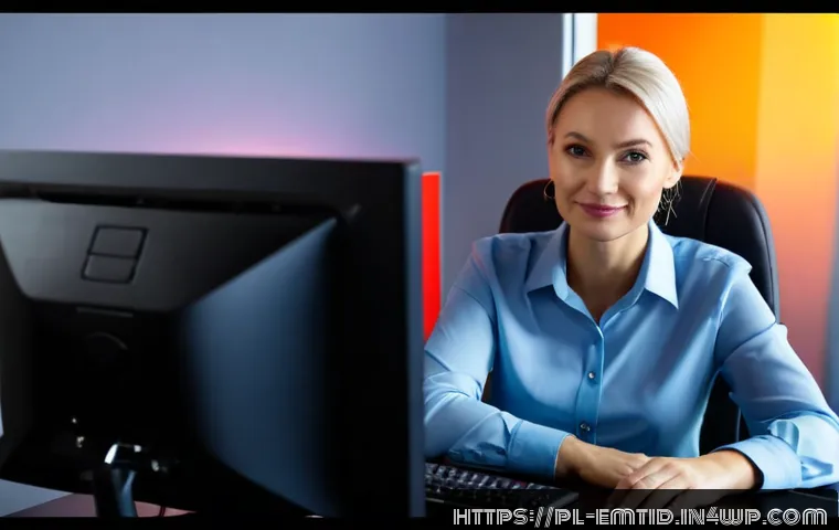 Home 17 감정인식 AI 기술의 성격 및 분류 - Photorealistic modern Polish office scene, a middle-aged customer service professional seated at a c...